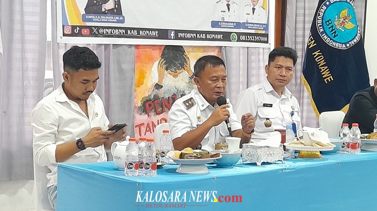 Wabub Konawe, Syamsul Ibrahim (tenga) saat membuka FGD BNNK Konawe. Rabu, 21 Januari 2026 di aula BNNK Konawe.foto : Muhammmad Randa